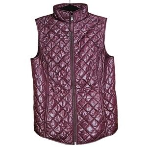 Van Heusen Women's Quilted Burgundy Zip Up Puffer Vest With Pockets‎ Size XS